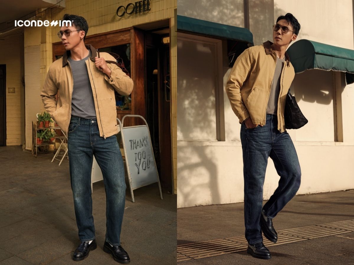 Phối áo thun, quần jeans với áo khoác kaki