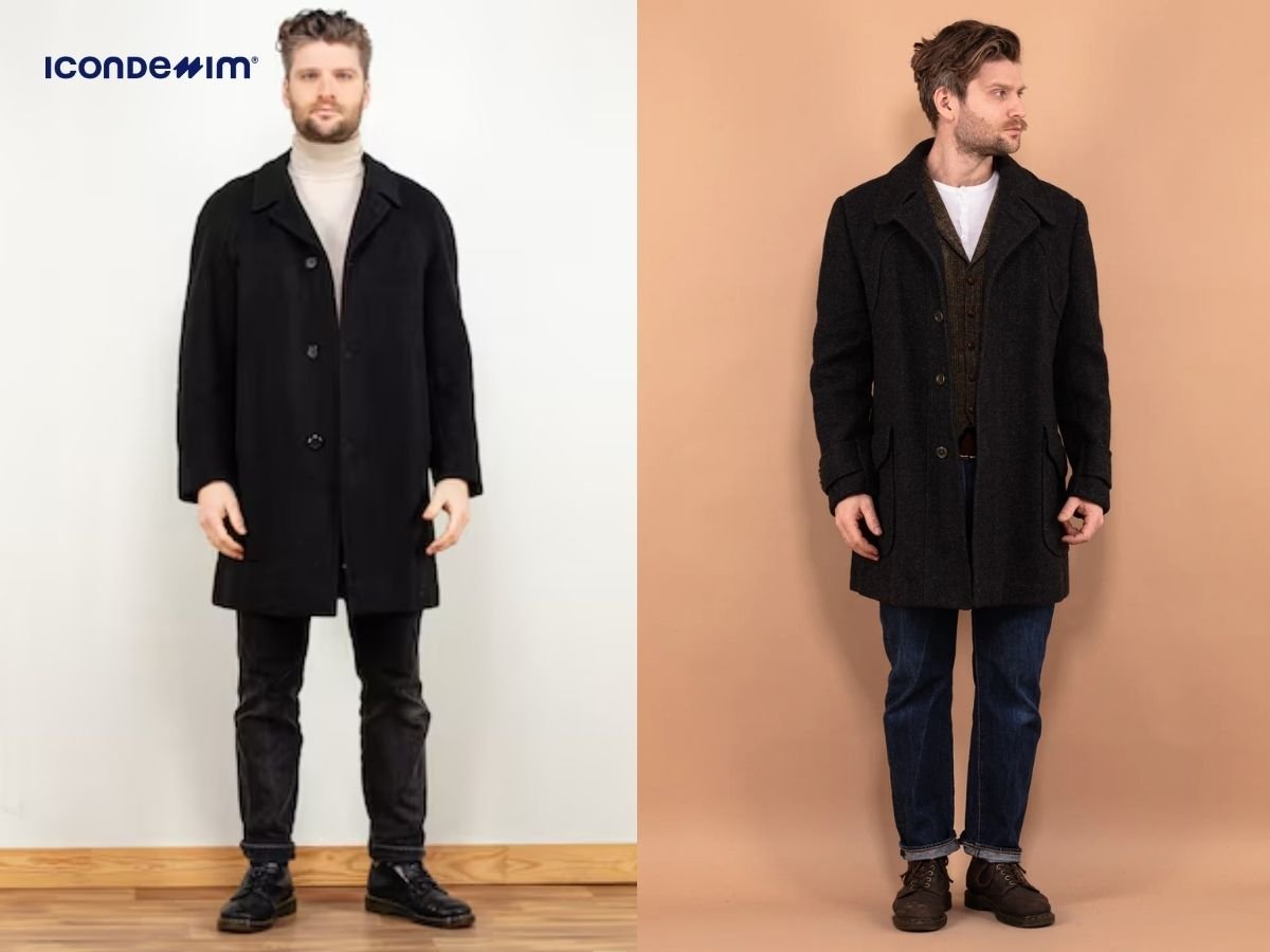 Set đồ áo khoác dạ với áo thun/áo sơ mi và quần jeans tạo vẻ ngoài lịch lãm