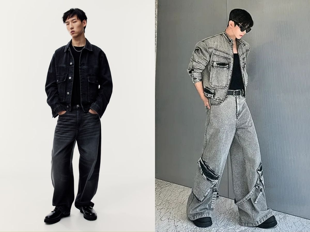 Quần baggy với áo khoác denim thời thượng