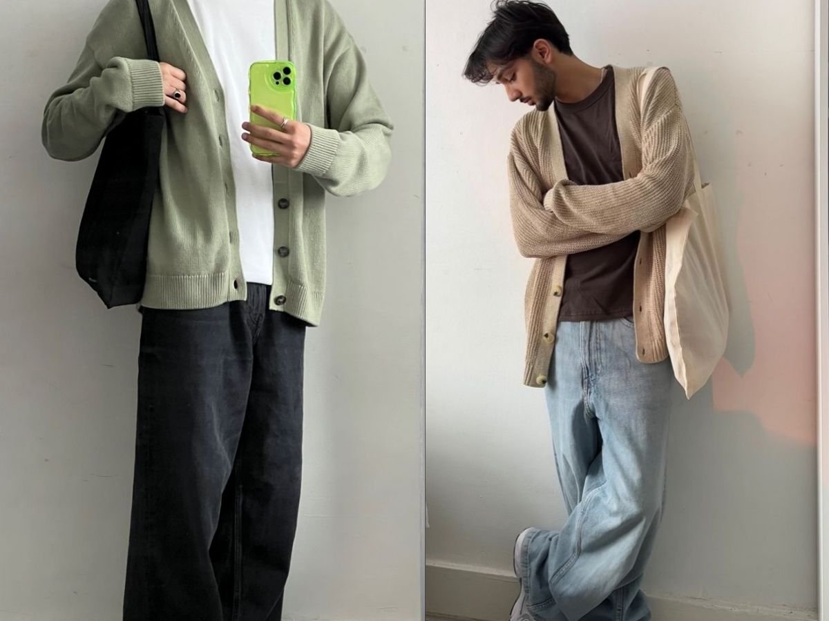 Áo khoác cardigan với áo thun, quần dài tạo diện mạo trẻ trung