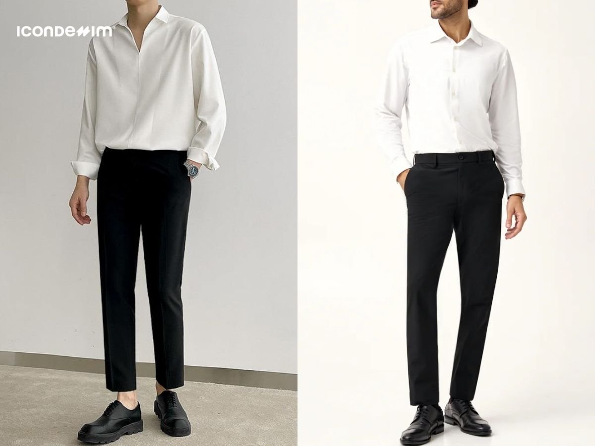 Phong cách minimalism với áo sơ mi trắng với quần âu đen
