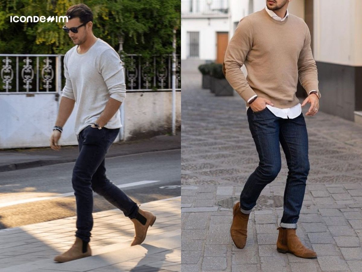 Kết hợp áo sweater với quần jeans và giày boots